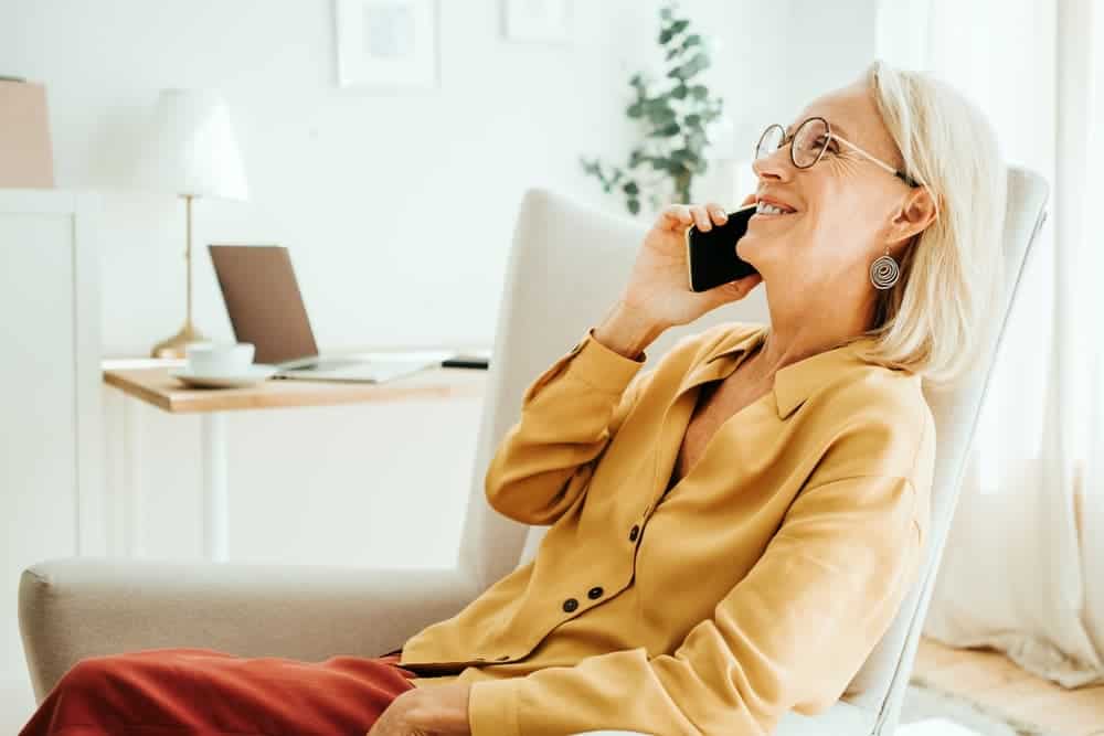 happy woman on a phone call